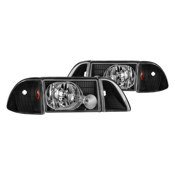 Spyder® - Black Euro Headlights with Corner Parking Lights, Ford Mustang