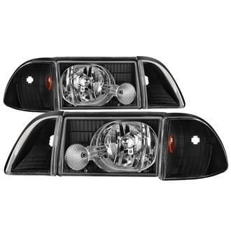 Spyder® - Driver and Passenger Side Black Euro Headlights with Corner Parking Lights