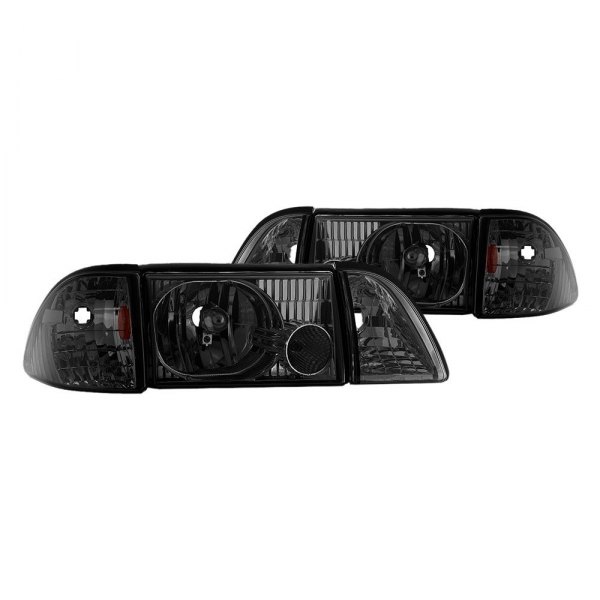 Spyder® - Black/Smoke Euro Headlights with Corner Parking Lights, Ford Mustang