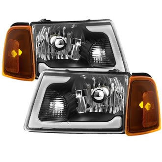 Spyder® - Driver and Passenger Side Black LED Light Tube Headlights with Turn Signal/Corner Lights