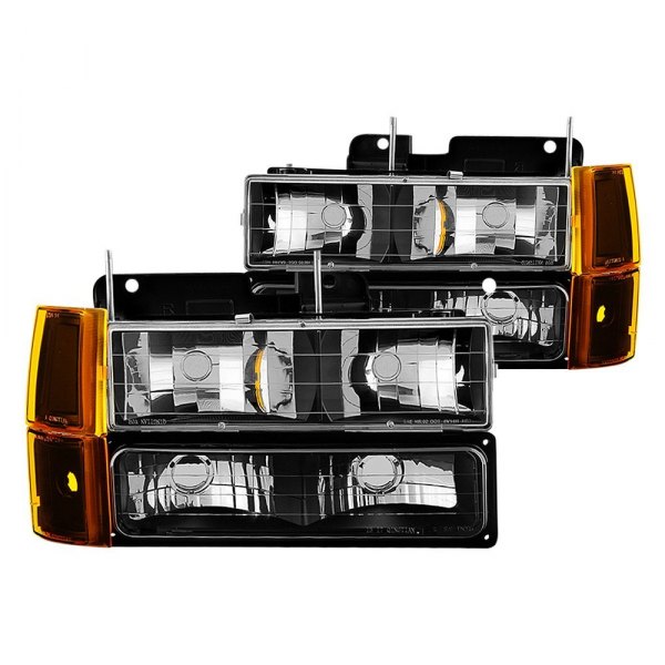Spyder® - Black Euro Headlights with Turn Signal/Parking and Amber Corner Lights