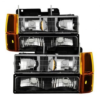 Spyder® - Driver and Passenger Side Black Euro Headlights with Turn Signal/Parking and Amber Corner Lights