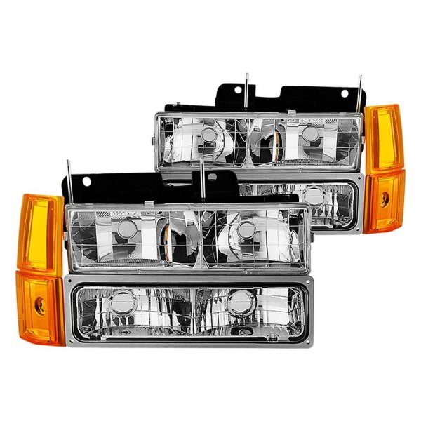 Spyder® - Chrome Euro Headlights with Turn Signal/Parking and Amber Corner Lights