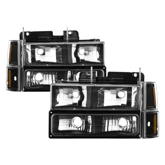Spyder® - Driver and Passenger Side Black Euro Headlights with Turn Signal/Parking and Corner Lights