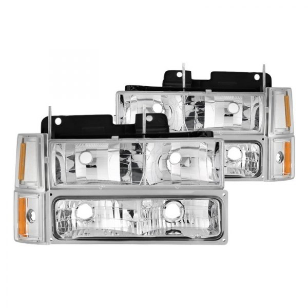 Spyder® - Chrome Euro Headlights with Turn Signal/Parking and Corner Lights