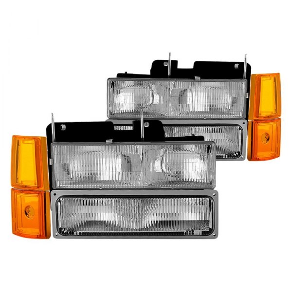 Spyder® - Chrome Factory Style Headlights with Turn Signal/Parking and Amber Corner Lights
