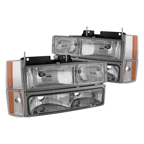 Spyder® - Chrome Euro Headlights with Turn Signal/Parking and Corner Lights