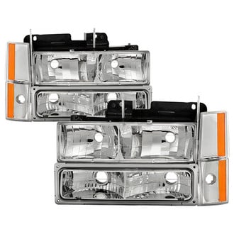 Spyder® - Driver and Passenger Side Chrome Euro Headlights with Turn Signal/Parking and Corner Lights