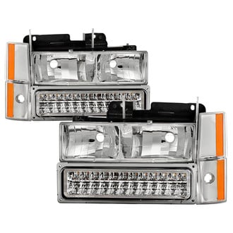 Spyder® - Driver and Passenger Side Chrome Euro Headlights with LED Turn Signal/Parking and Corner Lights
