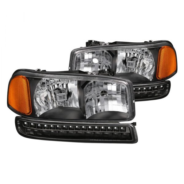 Spyder® - Black Euro Headlights with LED Turn Signal/Parking Lights