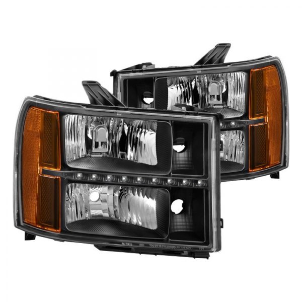 Spyder® - Black Euro Headlights with LED DRL, GMC Sierra