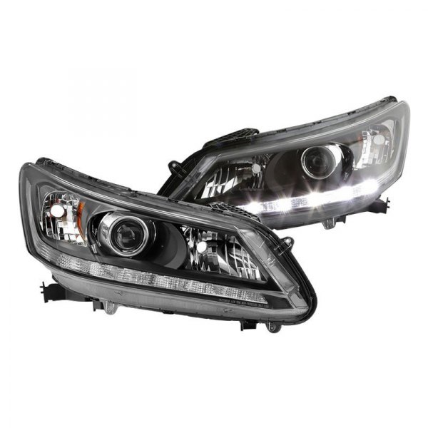 Spyder® - Black Factory Style Projector Headlights with LED DRL, Honda Accord