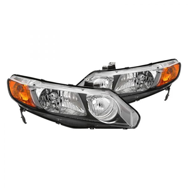 Spyder® - Black Euro Headlights with Amber Corner Lights, Honda Civic