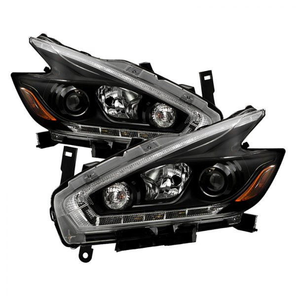 Spyder® - Driver and Passenger Side Black Projector Headlights with LED DRL
