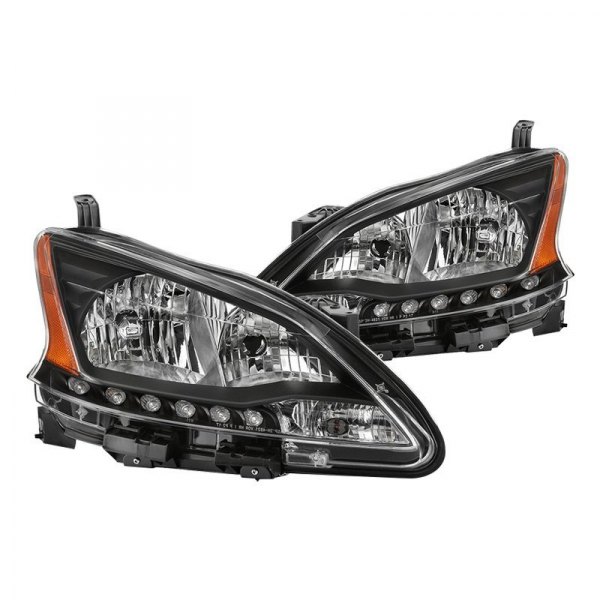 Spyder® - Black Euro Headlights with Parking LEDs, Nissan Sentra