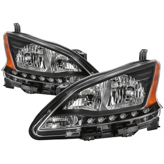 Spyder® - Driver and Passenger Side Black Euro Headlights with Parking LEDs