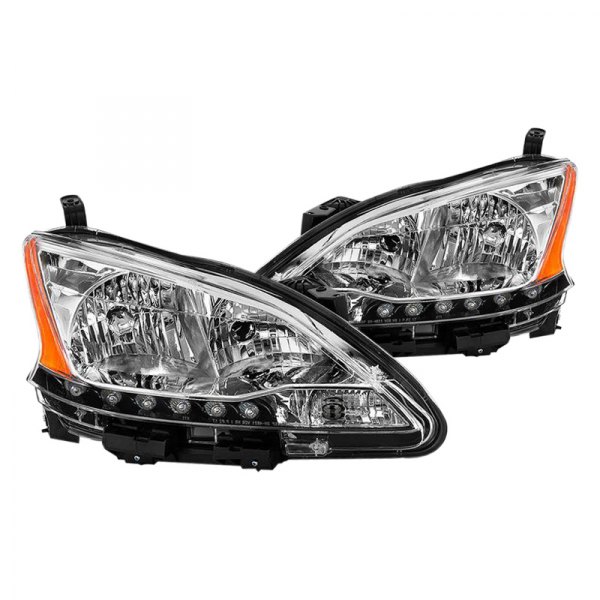 Spyder® - Chrome Factory Style Headlights with Parking LEDs, Nissan Sentra