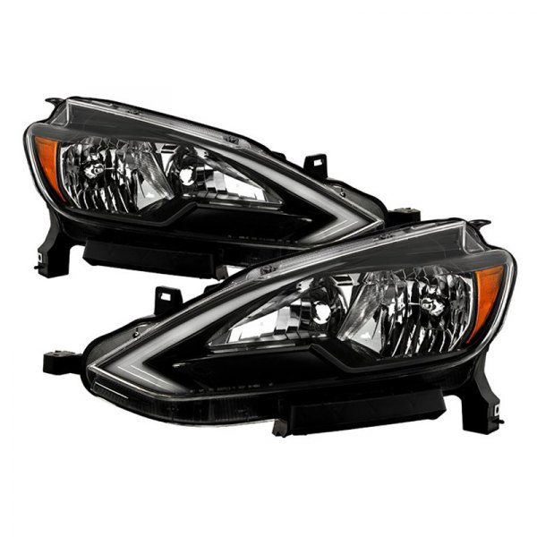 Spyder® - Black Factory Style Headlights with LED DRL, Nissan Sentra