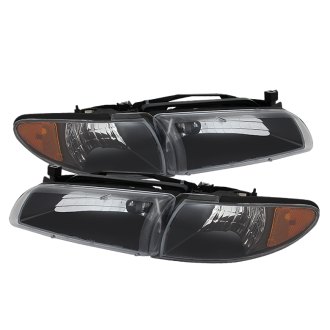 Spyder® - Driver and Passenger Side Black Euro Headlights with Amber Corner Lights
