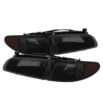 Spyder® - Driver and Passenger Side Black/Smoke Euro Headlights with Amber Corner Lights