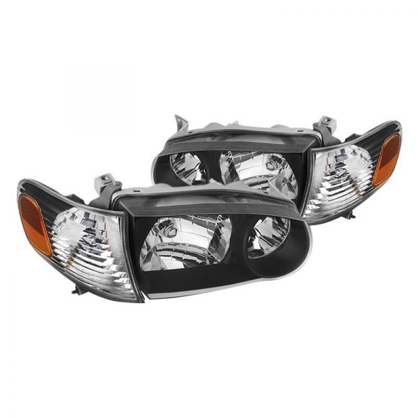 Spyder® - Black Euro Headlights with Amber Corner Lights, Toyota Corolla