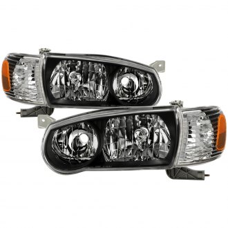 Spyder® - Driver and Passenger Side Black Euro Headlights with Amber Corner Lights