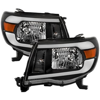 Spyder® - Driver and Passenger Side Black LED Light Tube Headlights with Sequential LED Turn Signal