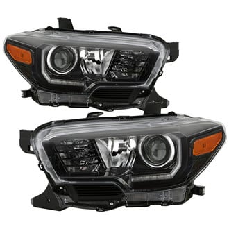 Spyder® - Driver and Passenger Side Black Projector Headlights with LED DRL