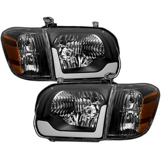 Spyder® - Driver and Passenger Side Black LED Light Tube Headlights with Corner Lights