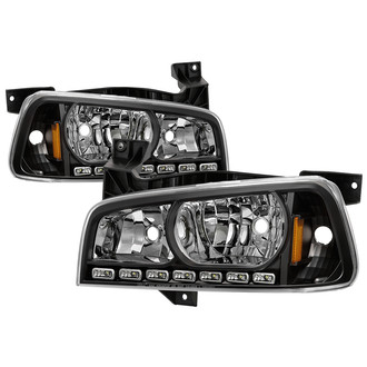 Spyder® - Driver and Passenger Side Black Euro Headlights with Parking LEDs