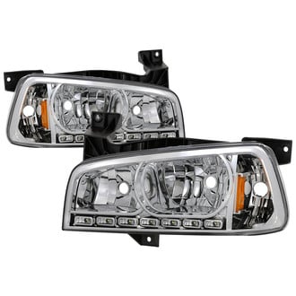 Spyder® - Driver and Passenger Side Chrome Euro Headlights with Parking LEDs