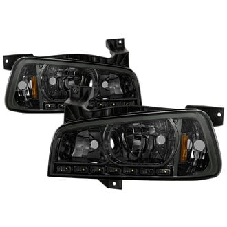 Spyder® - Driver and Passenger Side Chrome/Smoke Euro Headlights with Parking LEDs