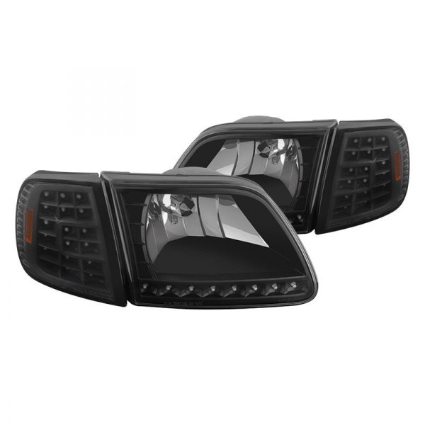 Spyder® - Black Euro Headlights with LED Turn Signal and Parking