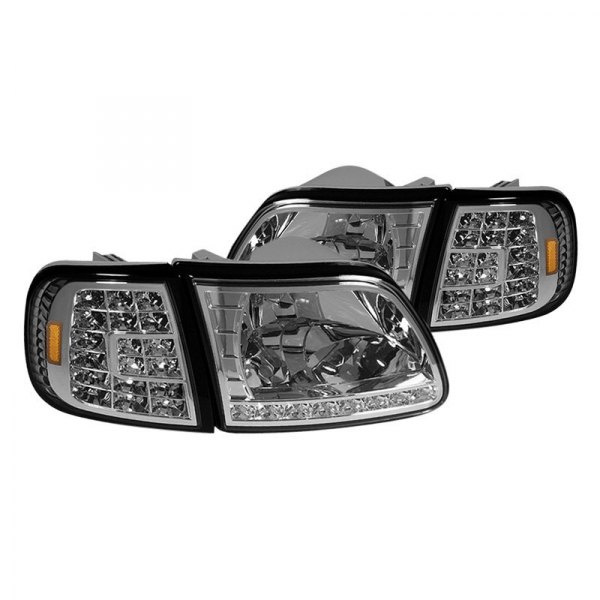 Spyder® - Chrome Euro Headlights with LED Turn Signal and Parking