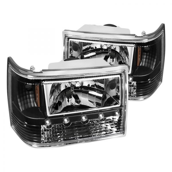 Spyder® - Black Euro Headlights with Parking LEDs, Jeep Grand Cherokee