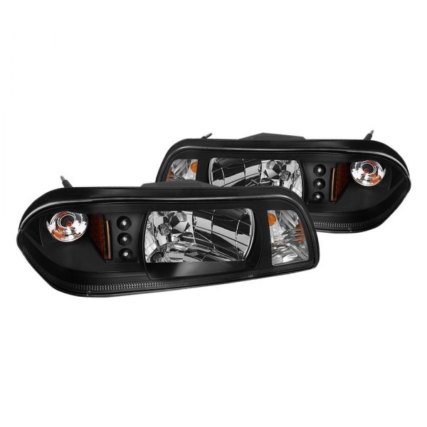 Spyder® - Black Euro Headlights with Parking LEDs, Ford Mustang
