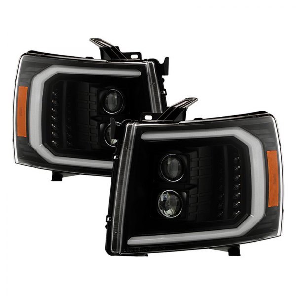 Spyder® - Black Light Tube Projector Headlights with LED Turn Signal, Chevy Silverado