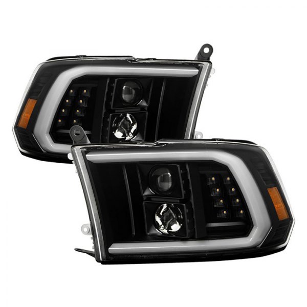Spyder® - Black Light Tube Projector Headlights with LED Turn Signal, Dodge Ram