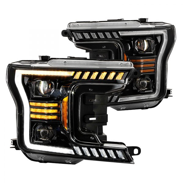 Spyder® - Black Projector LED Headlights with Sequential Turn Signal, Ford F-150