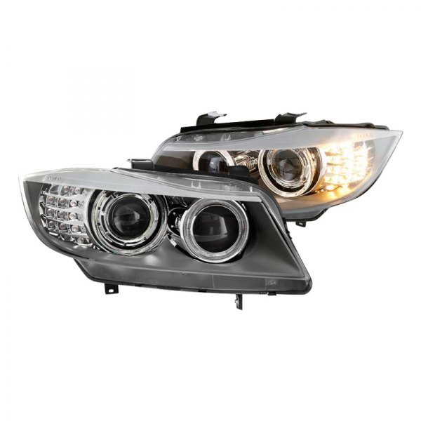 Spyder® - Black Factory Style Halo Projector Headlights with LED Turn Signal, BMW 3-Series