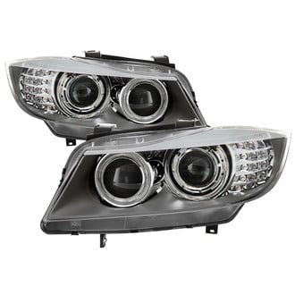 Spyder® - Driver and Passenger Side Black Factory Style Halo Projector Headlights with LED Turn Signal