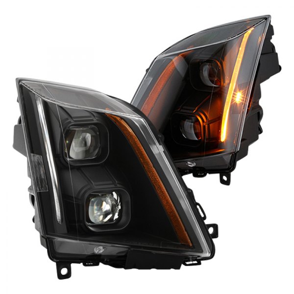 Spyder® - Black LED Light Tube Projector Headlights, Cadillac CTS