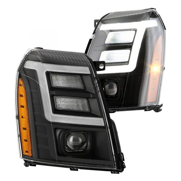 Spyder® - Black LED Light Tube Projector Headlights, Cadillac Escalade