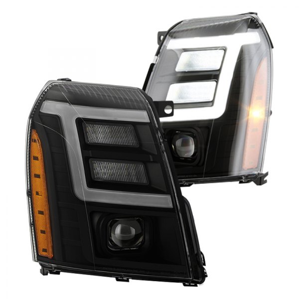 Spyder® - Black/Smoke LED Light Tube Projector Headlights, Cadillac Escalade