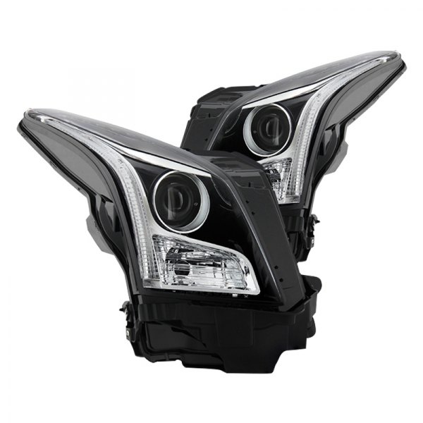 Spyder® - Black/Chrome Factory Style Projector Headlights with LED DRL, Cadillac ATS