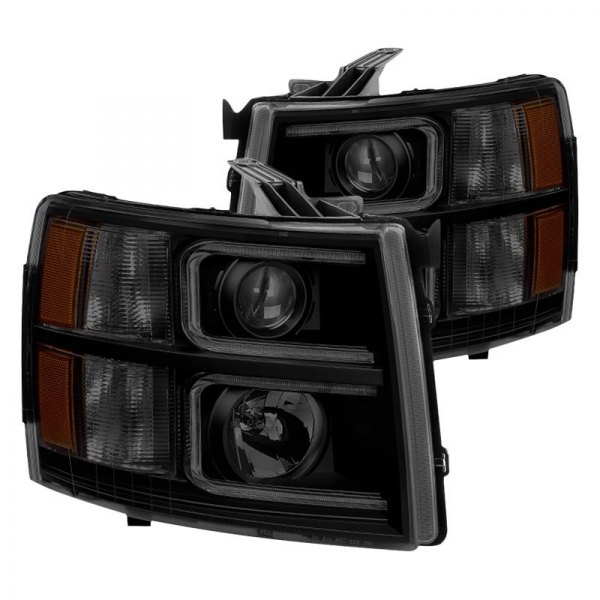Spyder® - Black/Smoke LED Light Tube Projector Headlights, Chevy Silverado