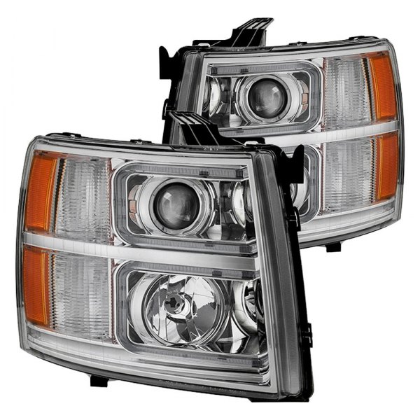 Spyder® - Chrome LED Light Tube Projector Headlights, Chevy Silverado
