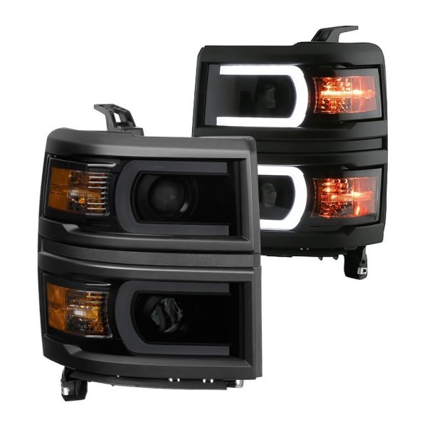 Spyder® - Black/Smoke LED Light Tube Projector Headlights, Chevy Silverado