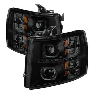 Spyder® - Driver and Passenger Side Black/Smoke Halo Projector Headlights with LED DRL