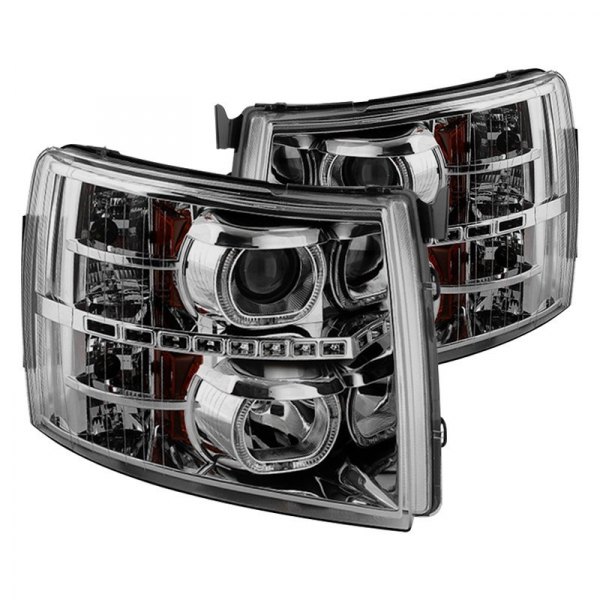 Spyder® - Chrome Halo Projector Headlights with Parking LEDs, Chevy Silverado
